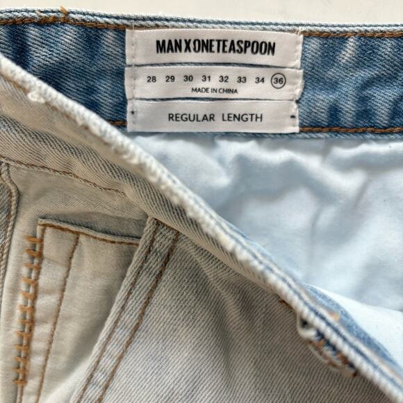 One Teaspoon Mr Browns Mens Light Blue Denim Jeans 36RL Low Slung Tapered Leg - Picture 9 of 14